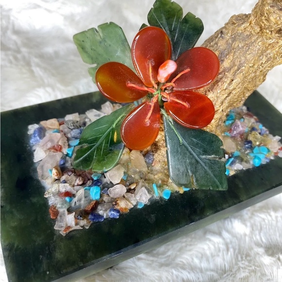 Antique Chinese Jade Tree  Precious Gemstone Flowers, Leaves & Platter, Jade. - Picture 4 of 8